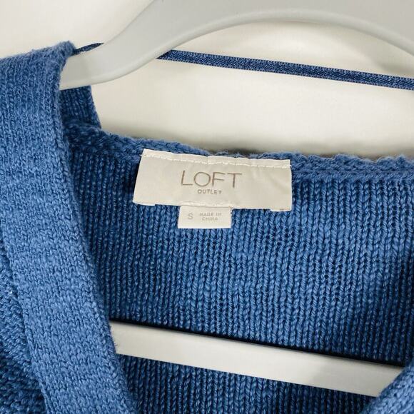 Ann Taylor LOFT Size Small Striped Hooded Pullover Sweater Blue 100% Cotton - Picture 3 of 4